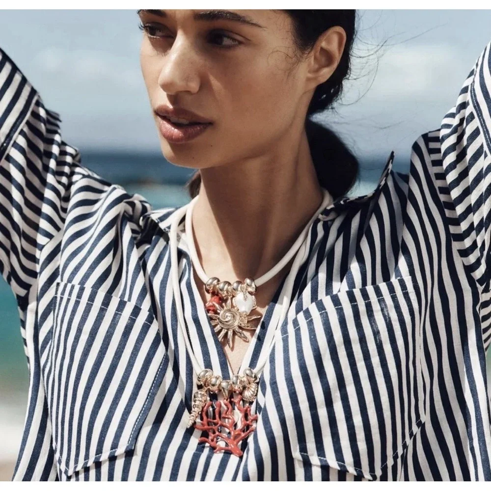 Zara Beach Necklace Vacation‎ Resort Bohemian Nautical Coral Fish Sun Shell 2